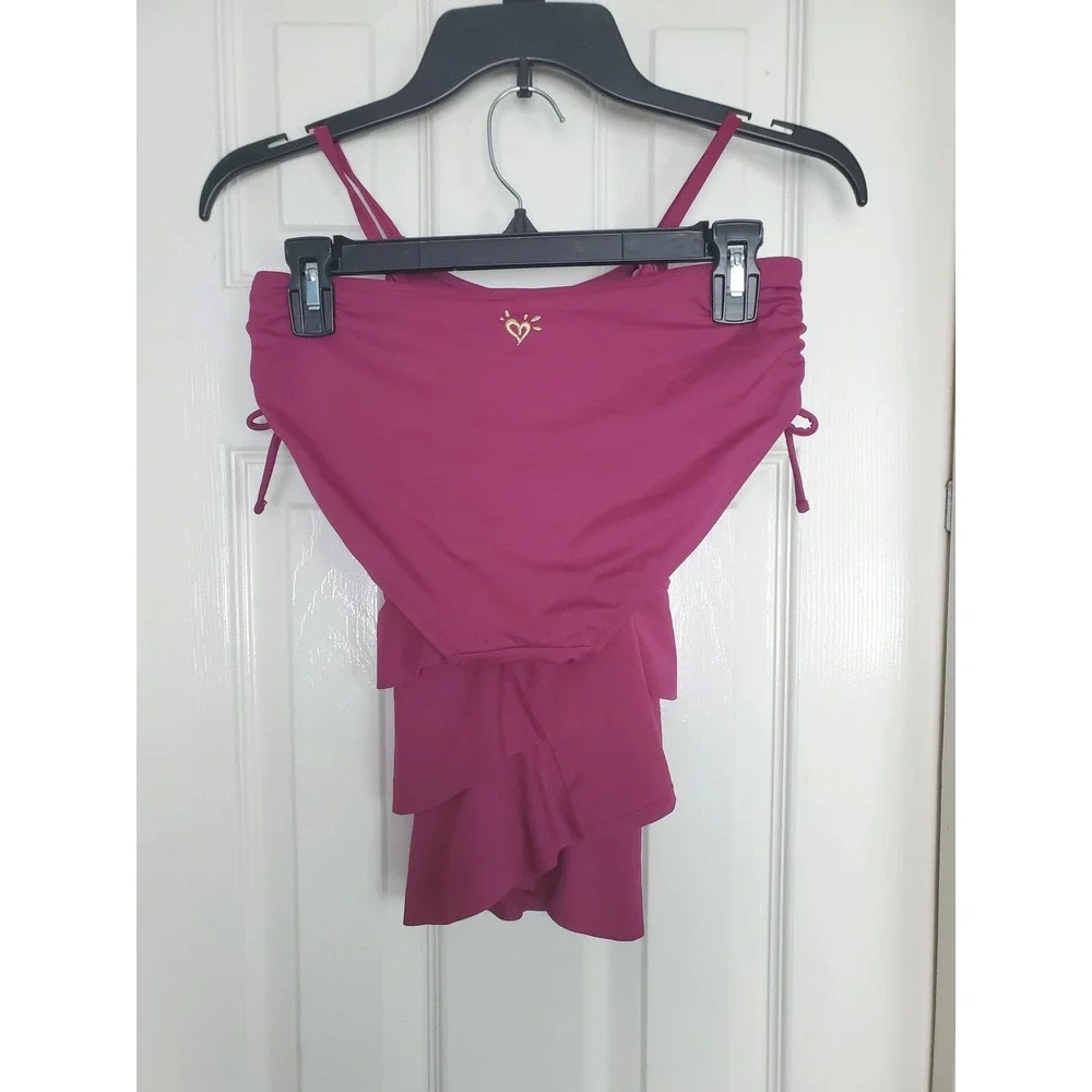 Justice Tankini Swimsuit Magenta Pink Rhinestone Ruffle Two Piece Set 18